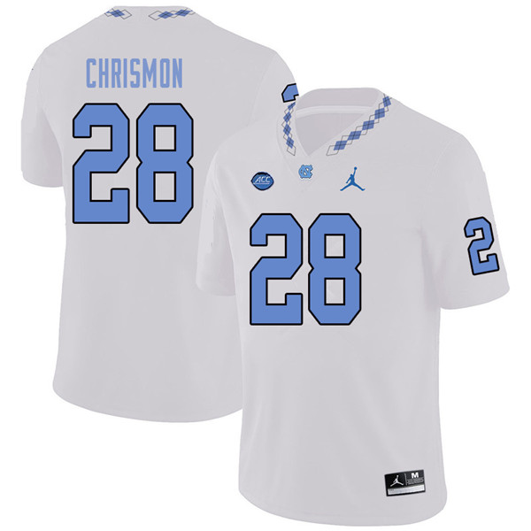 Jordan Brand Men #28 Austin Chrismon North Carolina Tar Heels College Football Jerseys Sale-White
